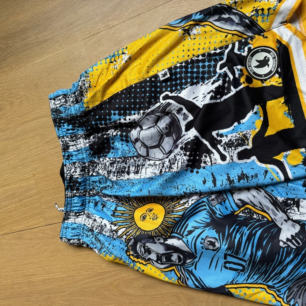 Kids Yellow & Blue Graphic Soccer Shorts